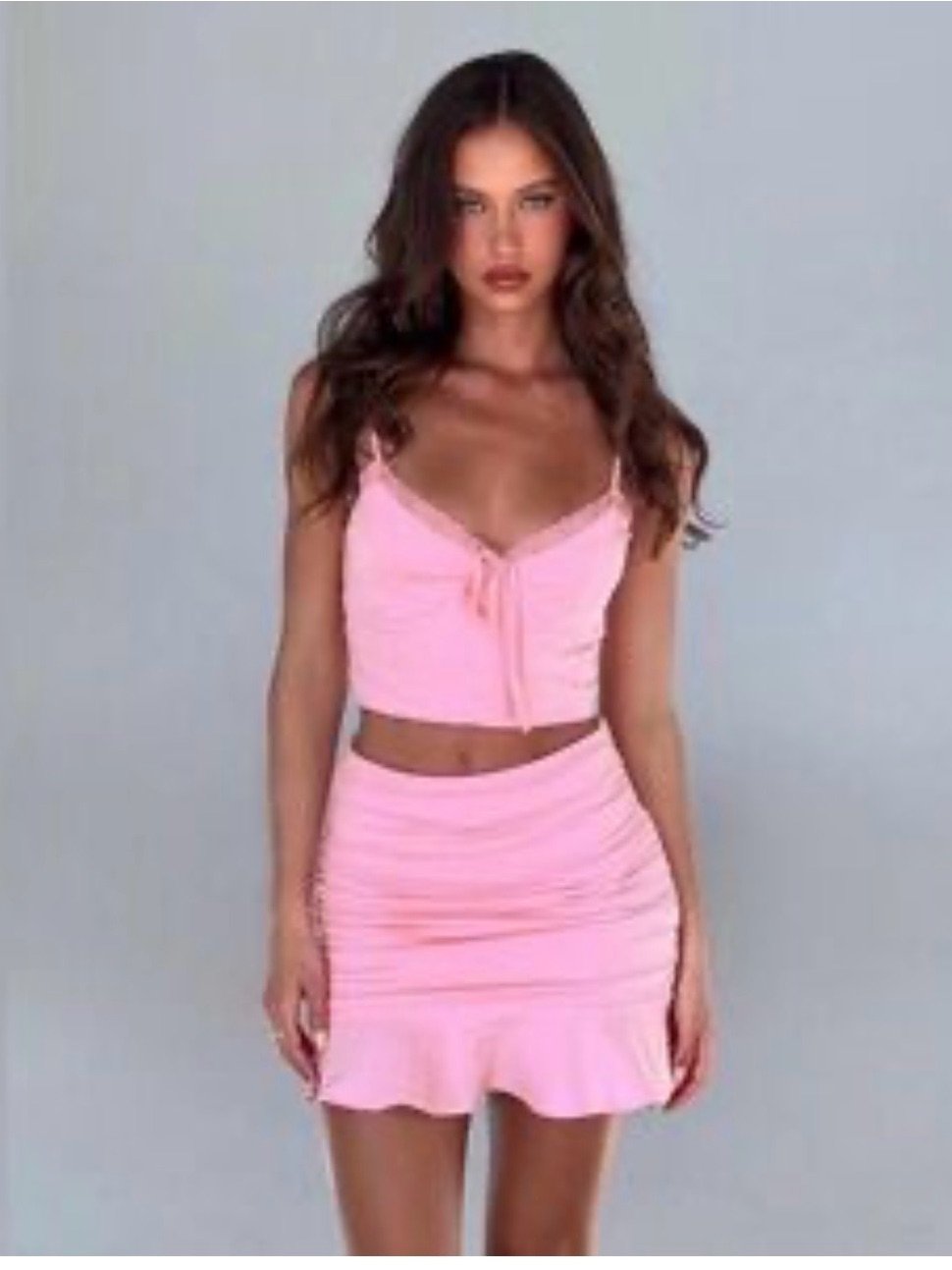 Tiger Mist Light Pink Ruched Ruffle Mini Skirt